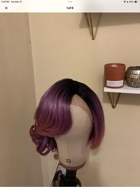 Purple Ombre Short Layered Wig with Dark Roots - Women Hair Wig